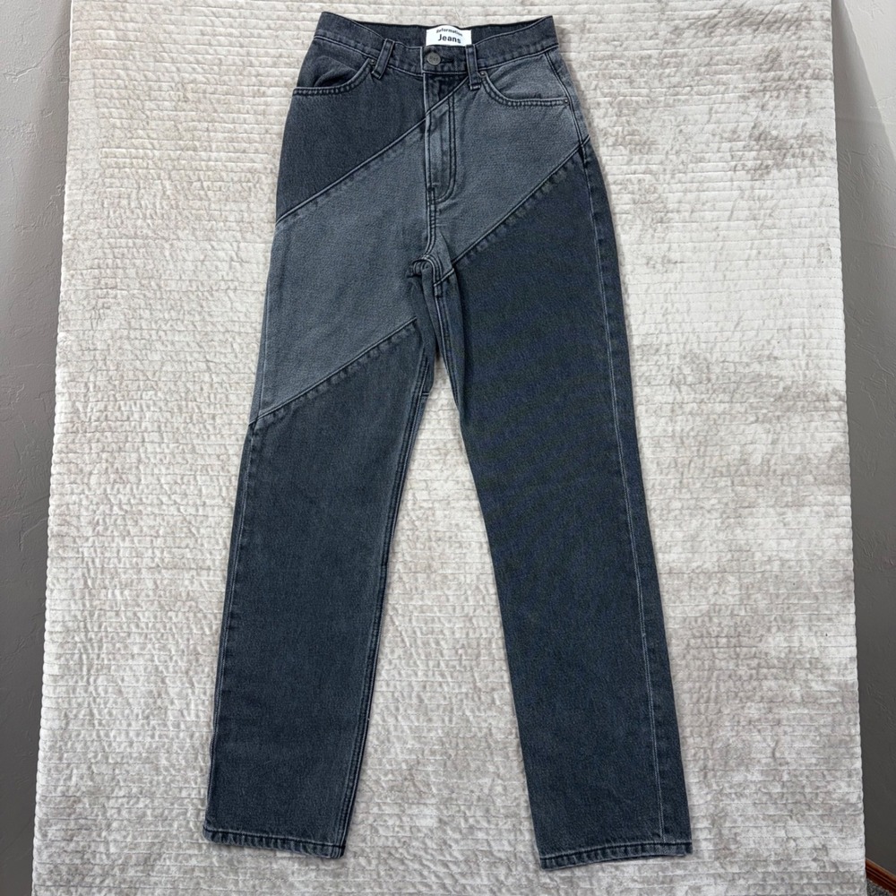 Reformation Bowie Jean Patchwork‎ Grey Wash Denim Straight Leg Jeans Size 23